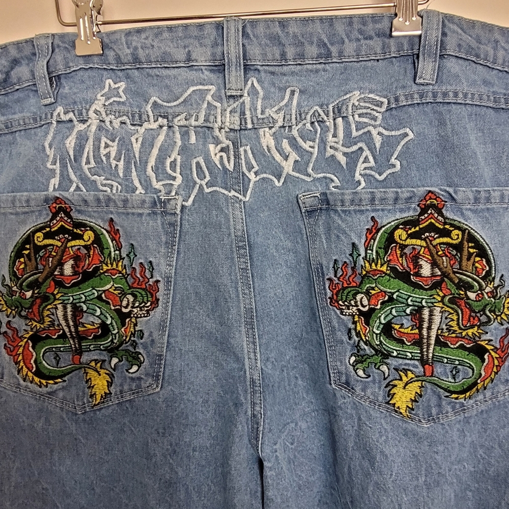 Mens Y2K Ninth Hall Ambush Dragon Blue Wash Wide Leg Jeans Size 44